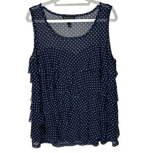 INC International Concepts Navy Blue Ruffle Polka Dot Tank Top